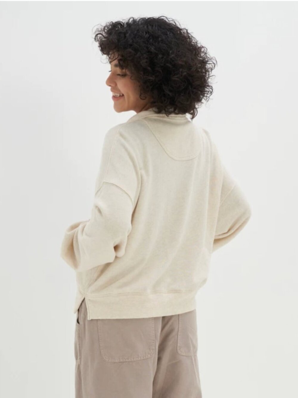 Aerie Chillax Quarter Zip Sweatshirt Cream - Size Medium - Picture 2 of 5